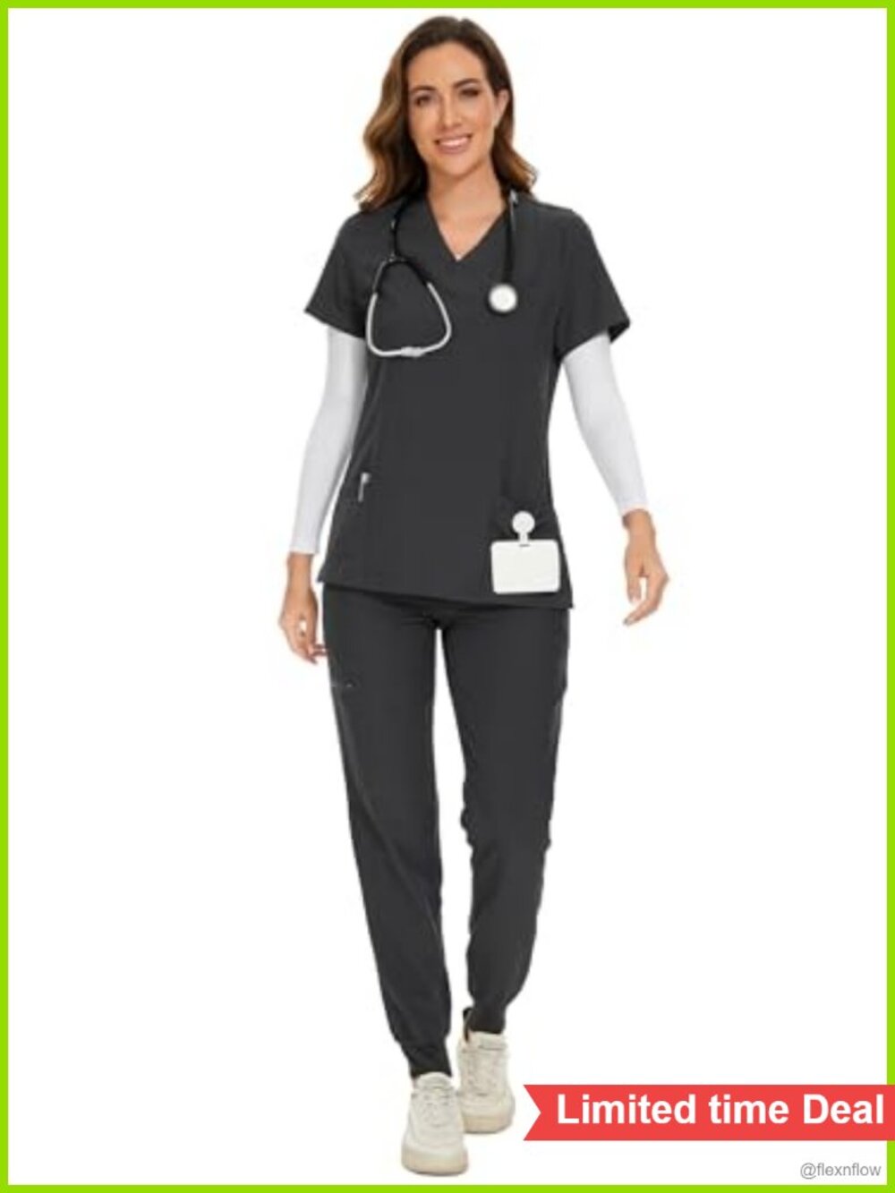 Women's Stretch V-Neck Scrub Set with Jogger Pants